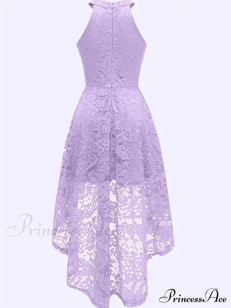 Pink Lace High Low Dipped Hem Party Dress With Halter Xs / Coral Lace Pink High Low Dress