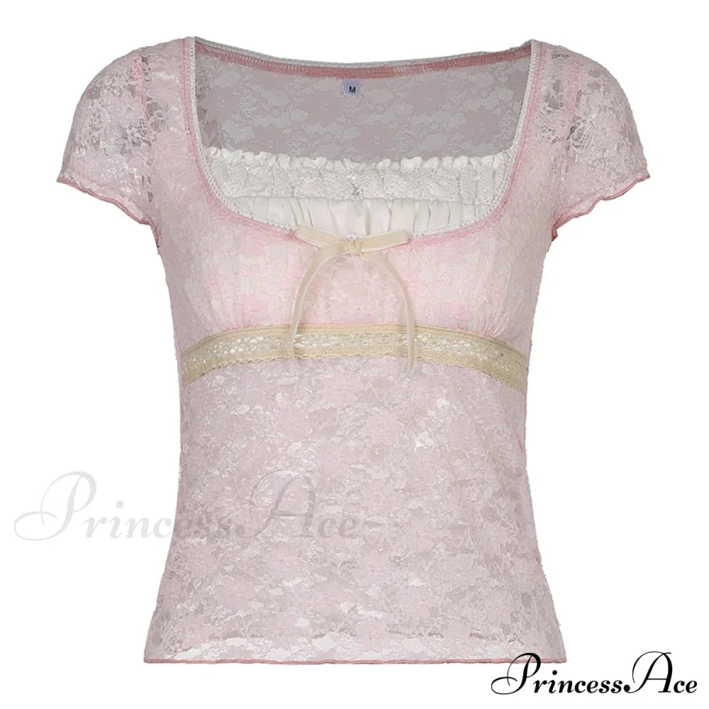 Pink Lace Short Sleeve Top Free From Label