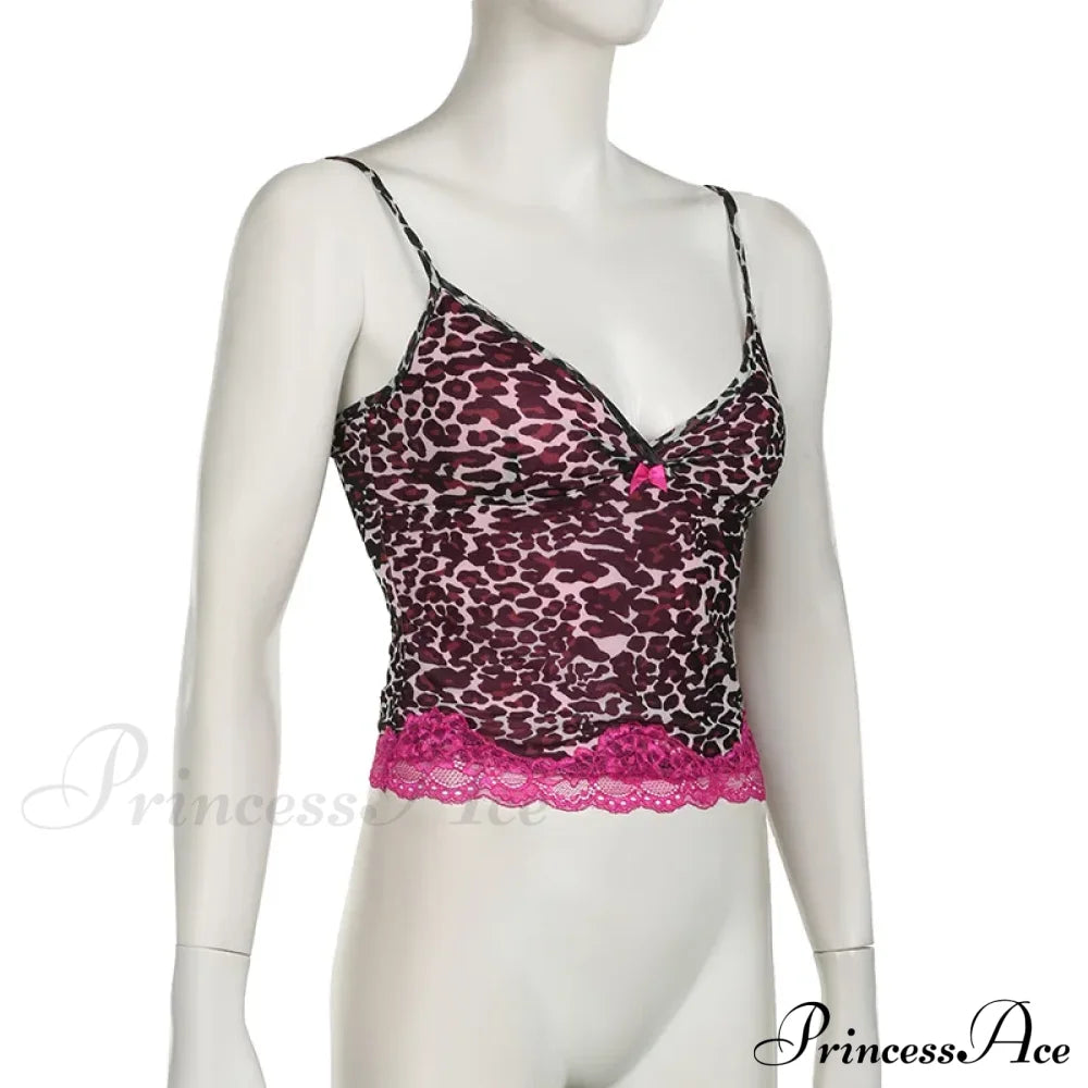 Pink Leopard Print Charming Sheer Cami Top