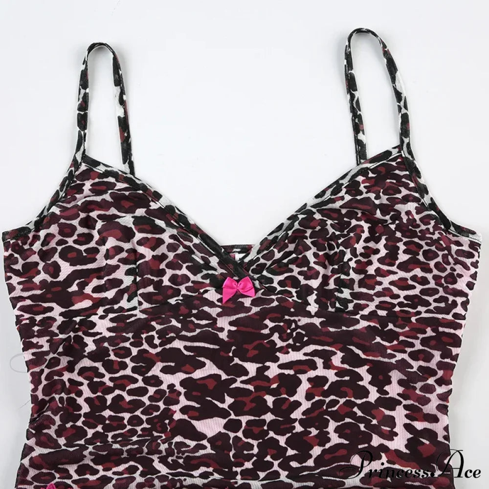 Pink Leopard Print Charming Sheer Cami Top