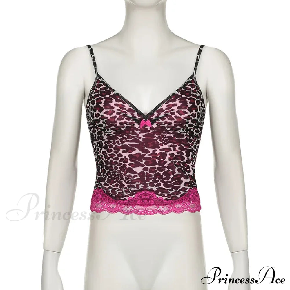 Pink Leopard Print Charming Sheer Cami Top