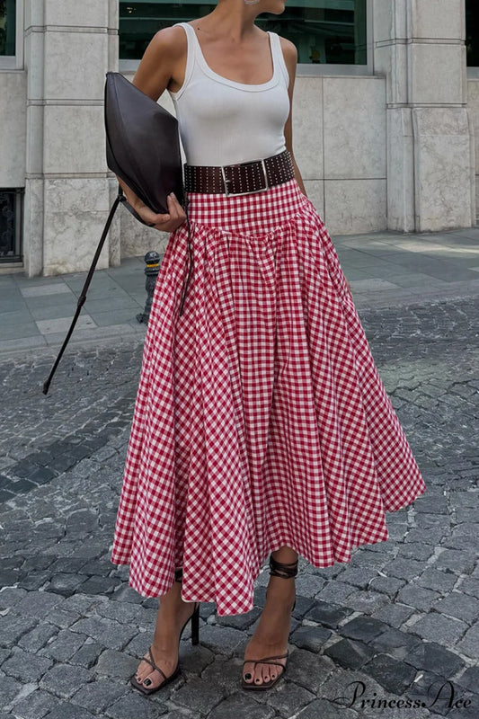 Pink Plaid Maxi Skirt Pink / S