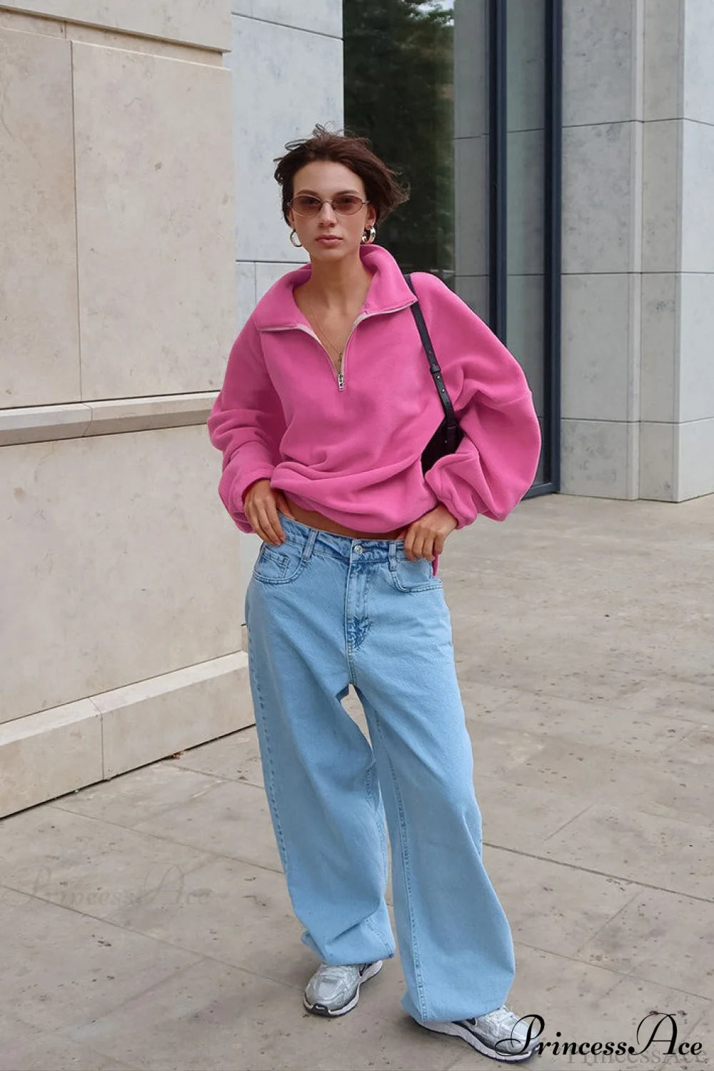 Pink Polar Fleece Loose Thickened Sweatshirt