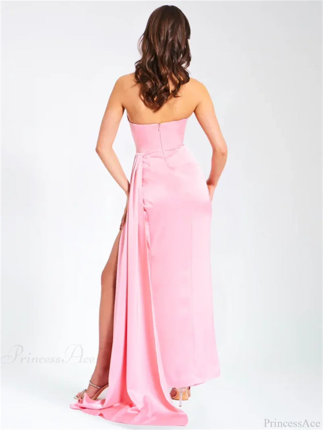 Pink Satin Strapless Party Dress Partydress-241208