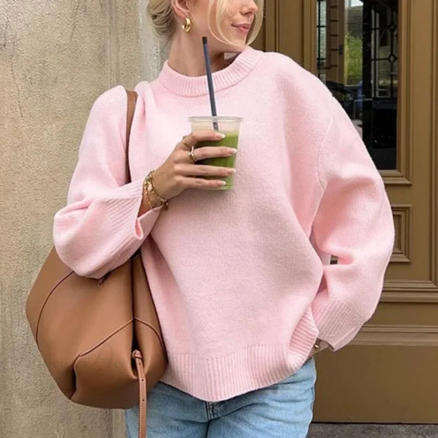 Pink Streetwear O-neck Sweater