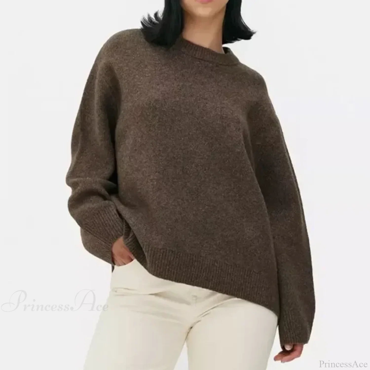 Pink Streetwear O-neck Sweater Brown / S