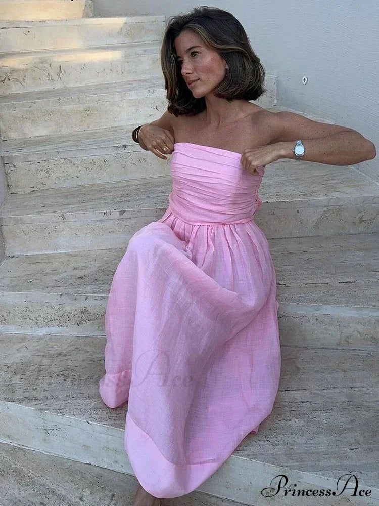 Pink Tube Stylish Maxi Dress Off Shoulder Long