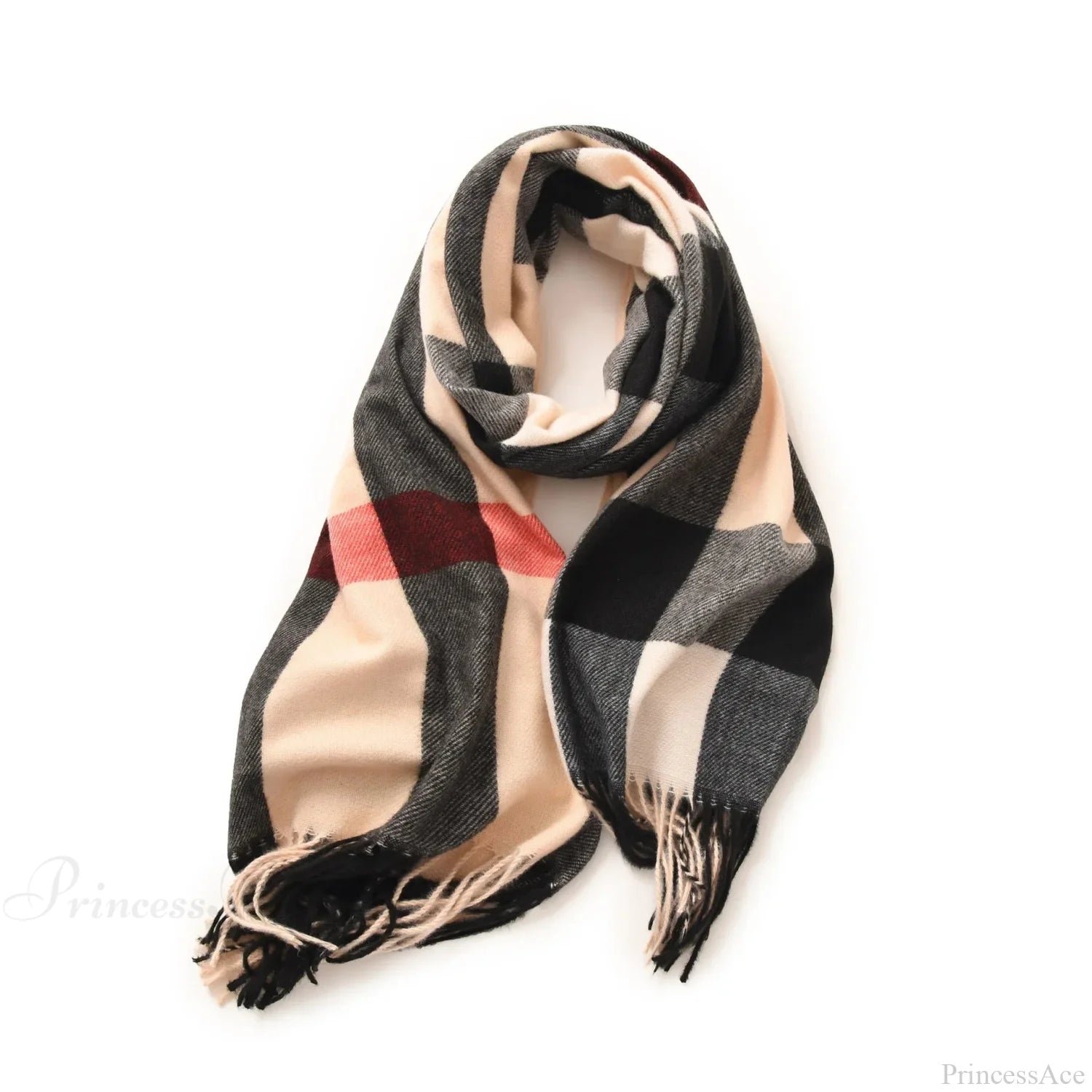 Plaid Blanket Thick Winter Warm Shawl Set Scarf Khaki Scarfs-L