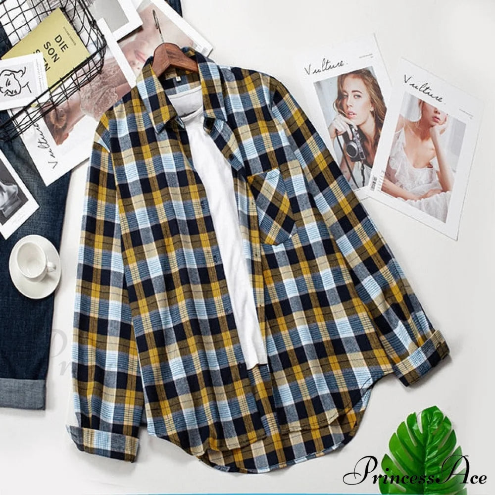 Plaid Blouse - Cotton One Long Oversized And Casual With Women’s Sleeves Fit Pocket Xxl / 18