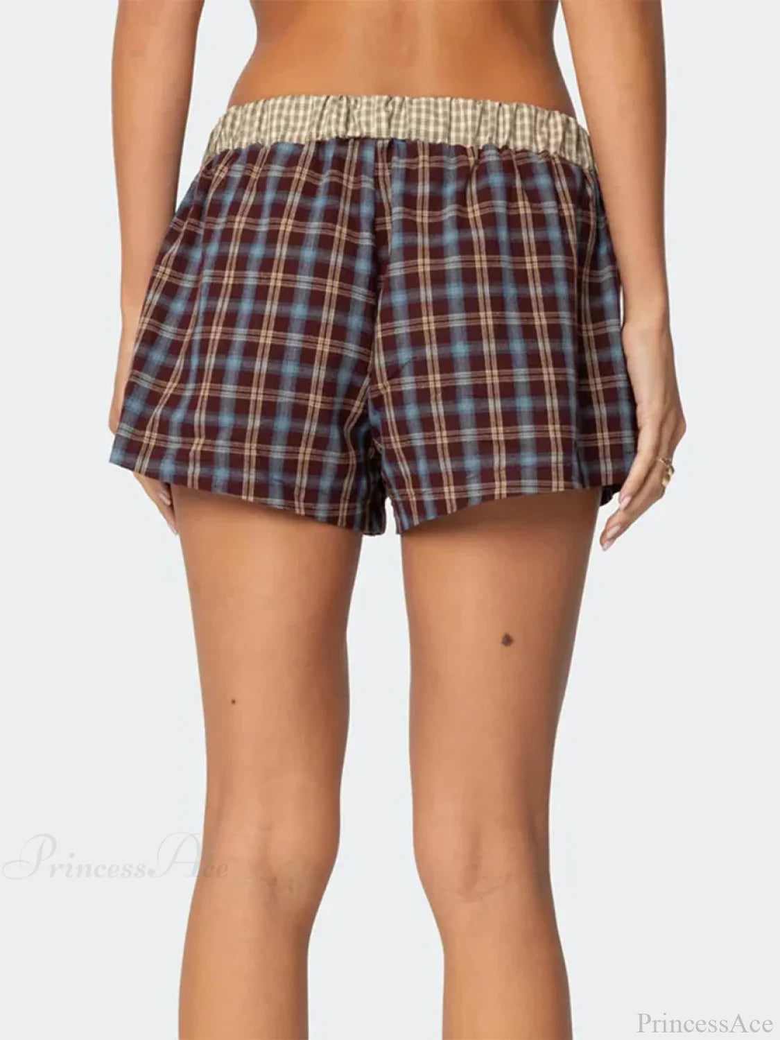 Plaid Boxer Elastic Waist Short short-250223