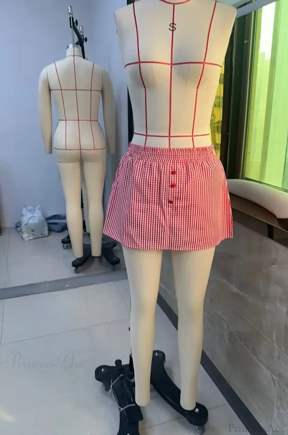 Plaid Button Decro A-Line Skirt skirts-250223