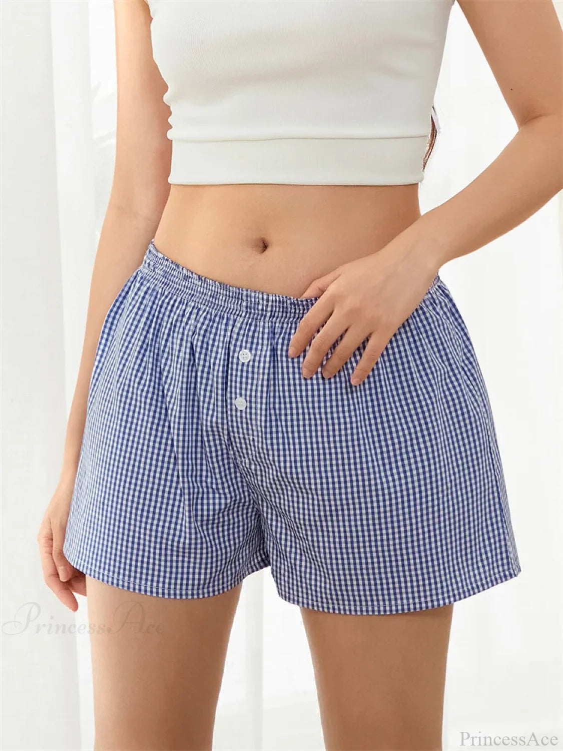 Plaid Button Lounge Pajama Short short-250223