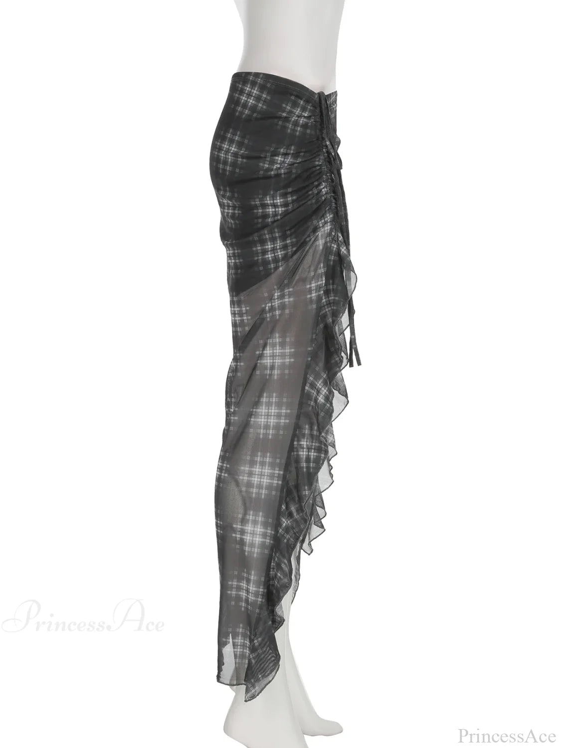 Plaid Drawstring See Through Skirt