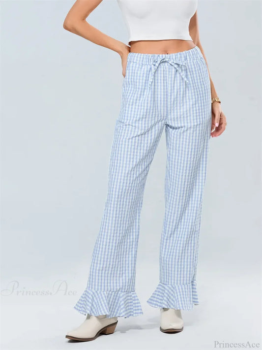Plaid Flared Drawstring High Waist Casual Pant pant-250223