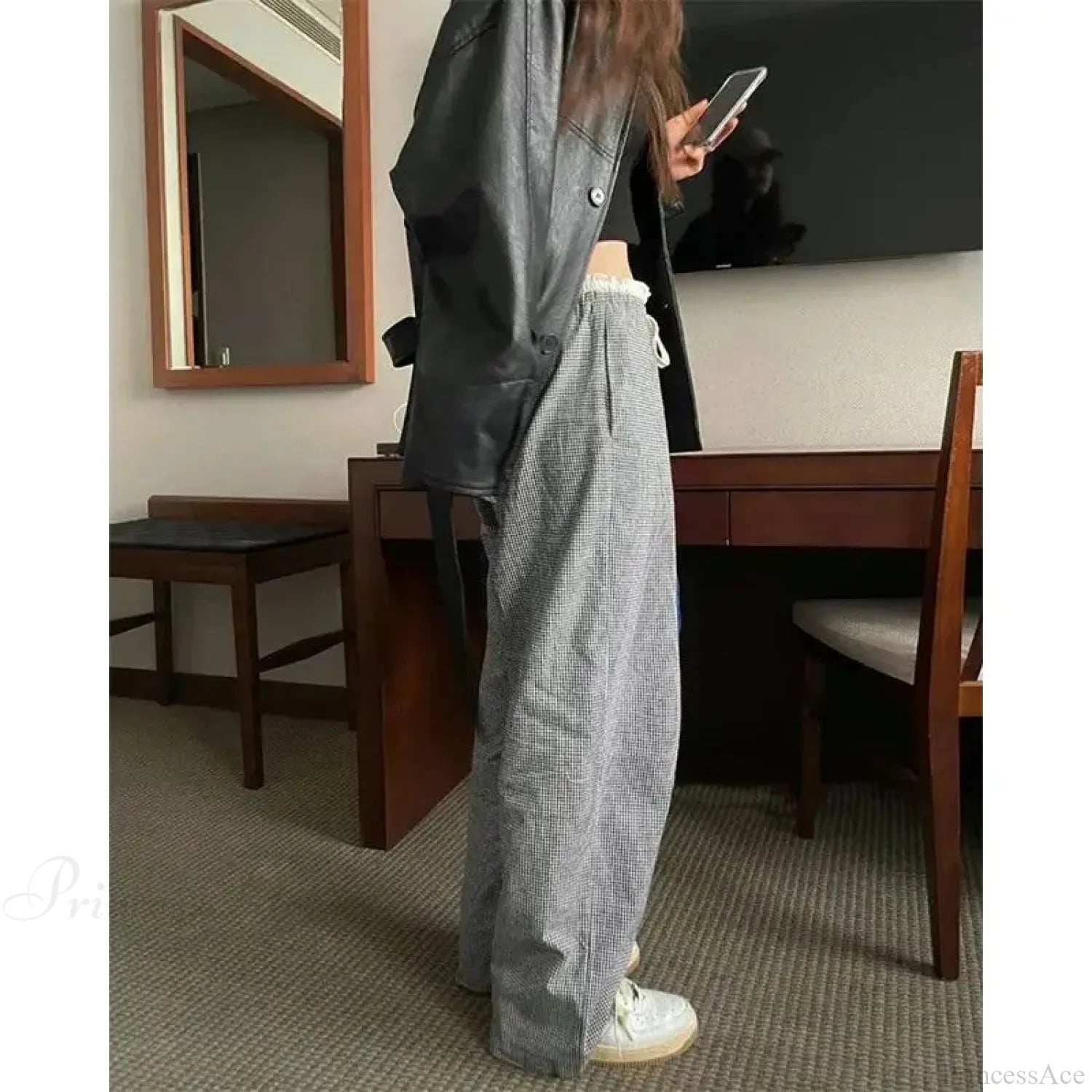 Plaid High Waist Baggy Pants