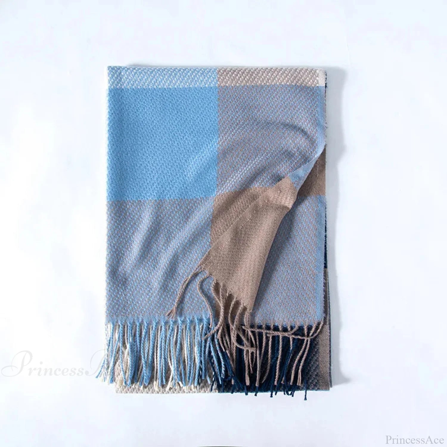 Plaid Hijab Korean Style Cashmere Winter Scarf - Black White Green Yellow Sky Blue Scarfs-L
