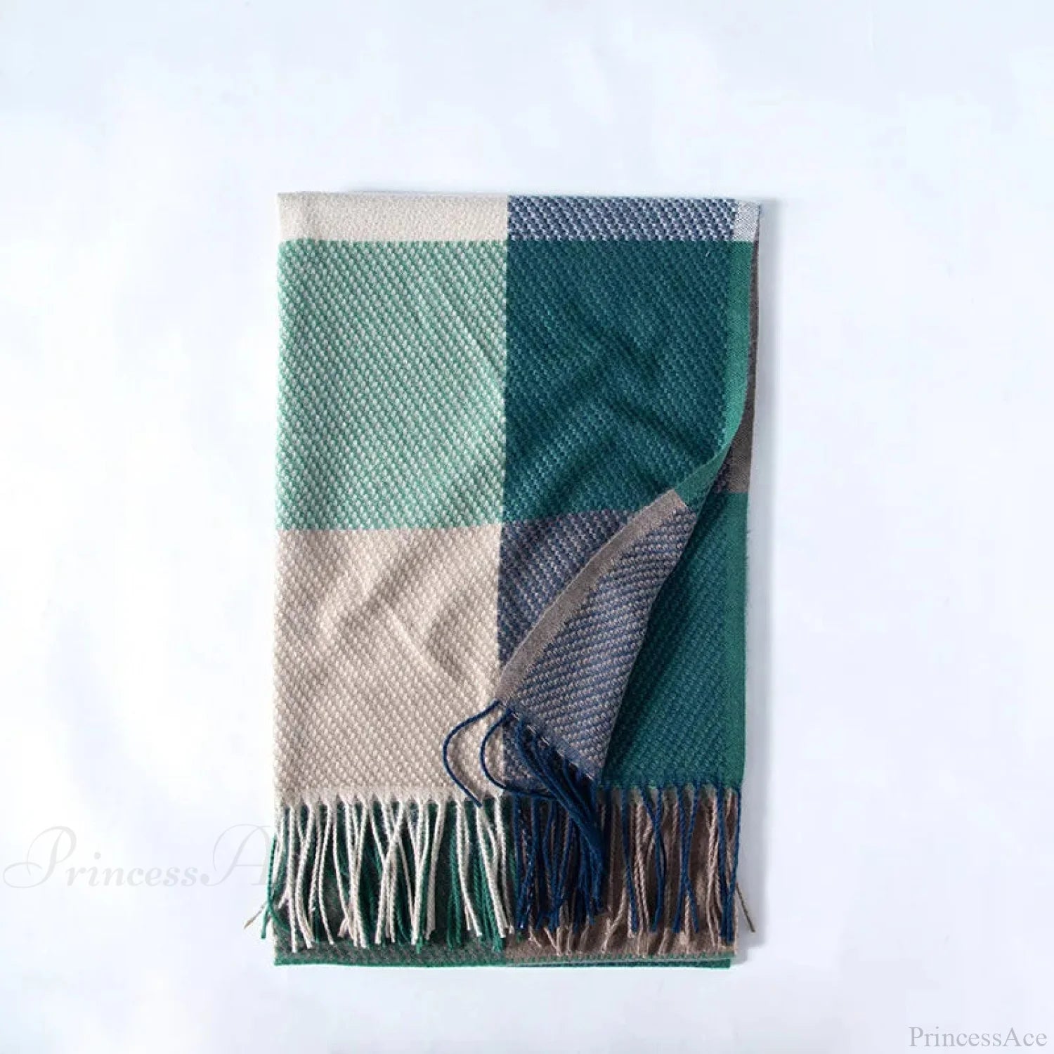 Plaid Hijab Korean Style Cashmere Winter Scarf - Black White Green Yellow Turquoise Scarfs-L