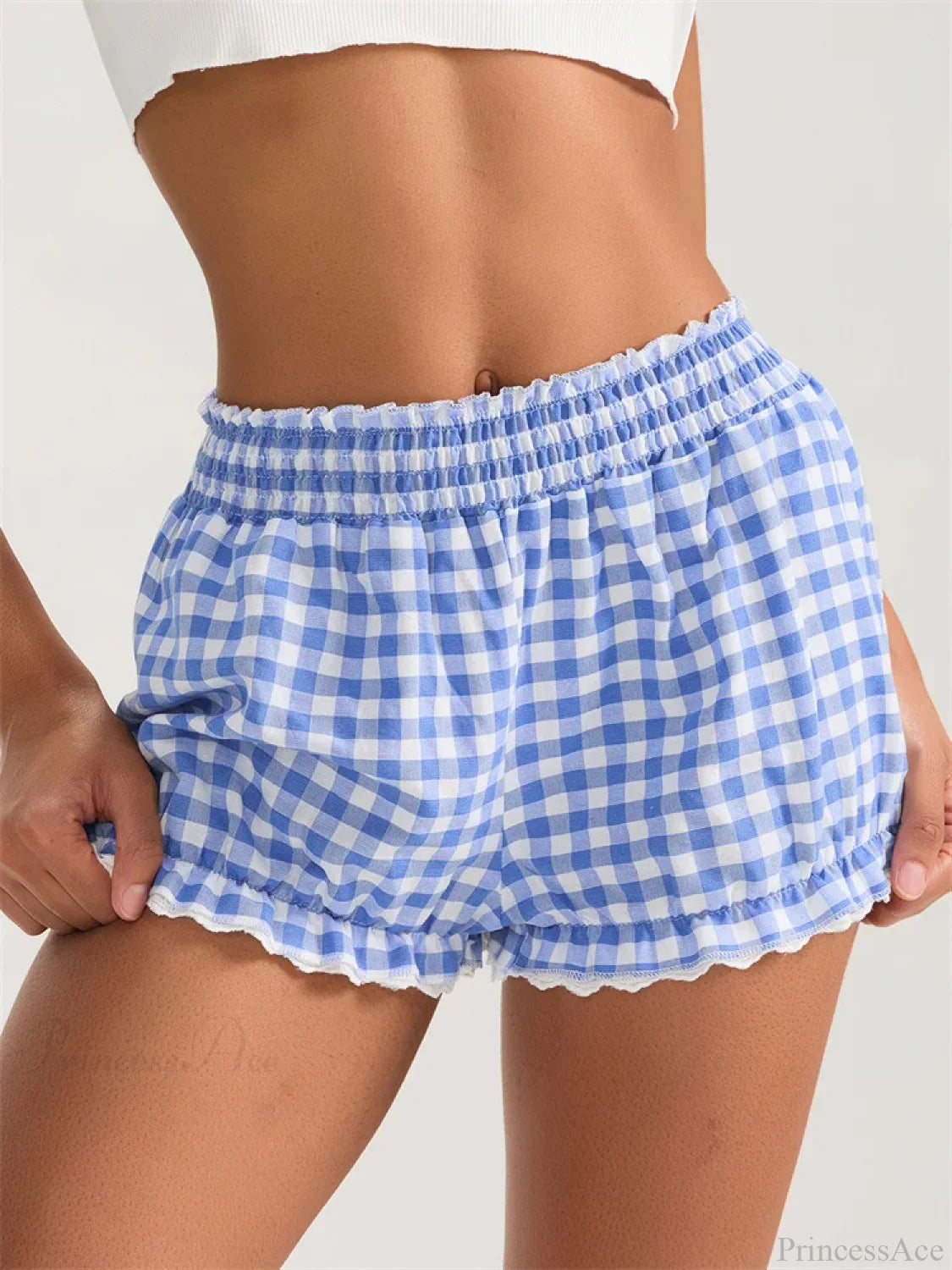 Plaid Lace Ruffle Bloomer Short blue / S short-250223