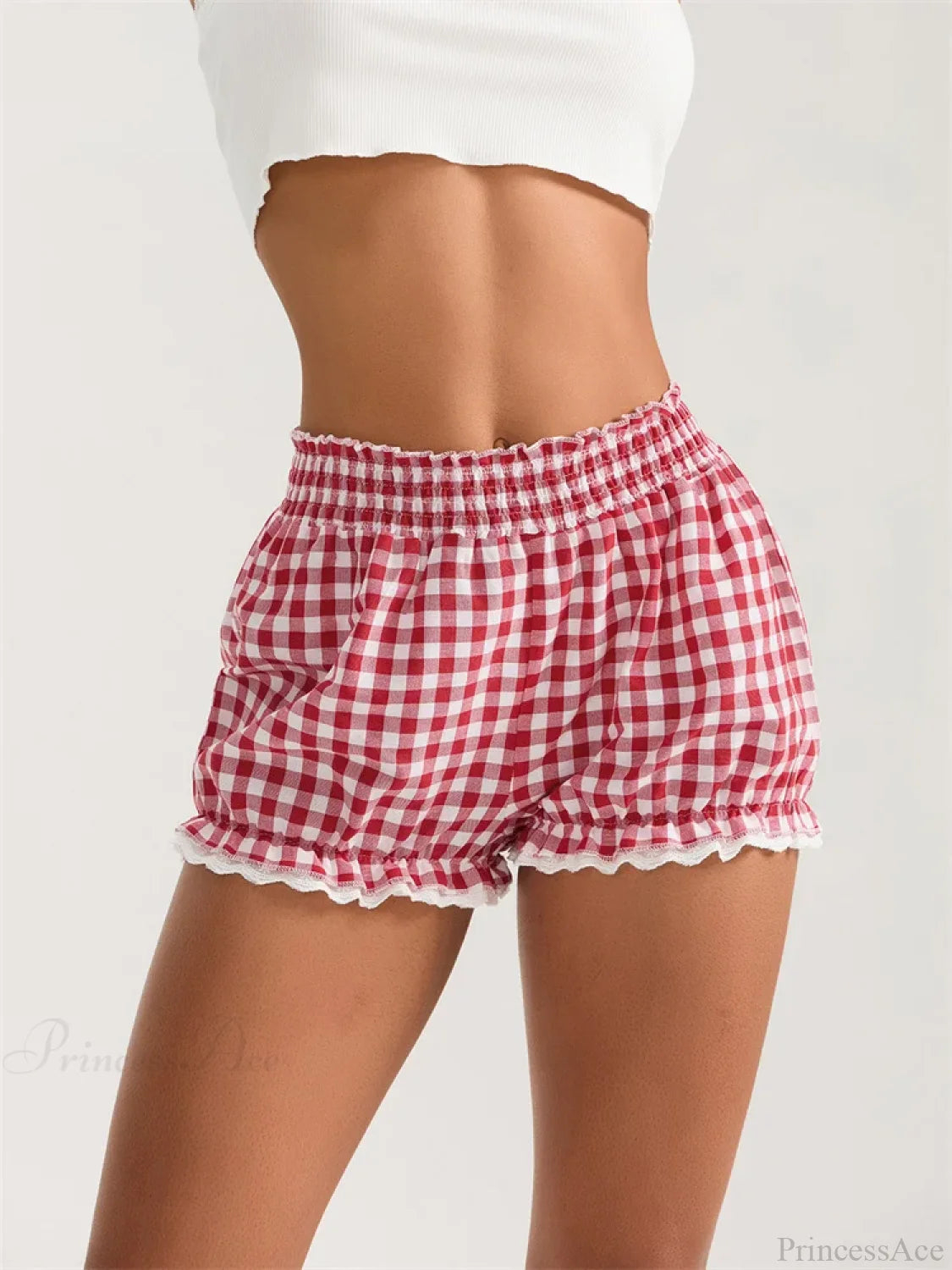 Plaid Lace Ruffle Bloomer Short red / S short-250223
