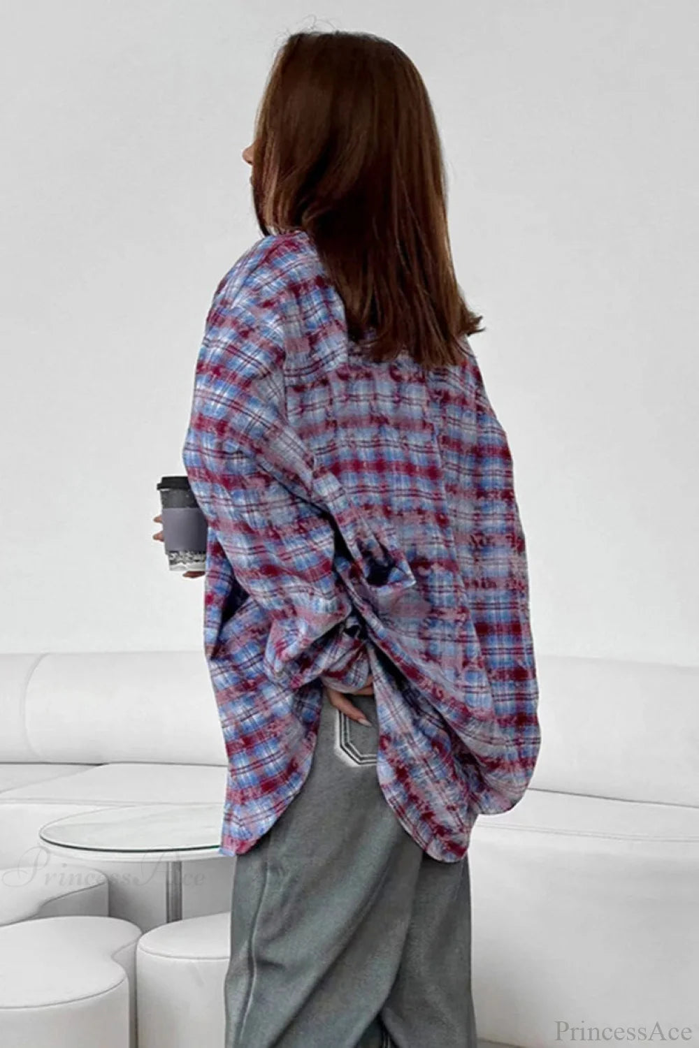 Plaid Long Sleeve Loose Casual Blouse