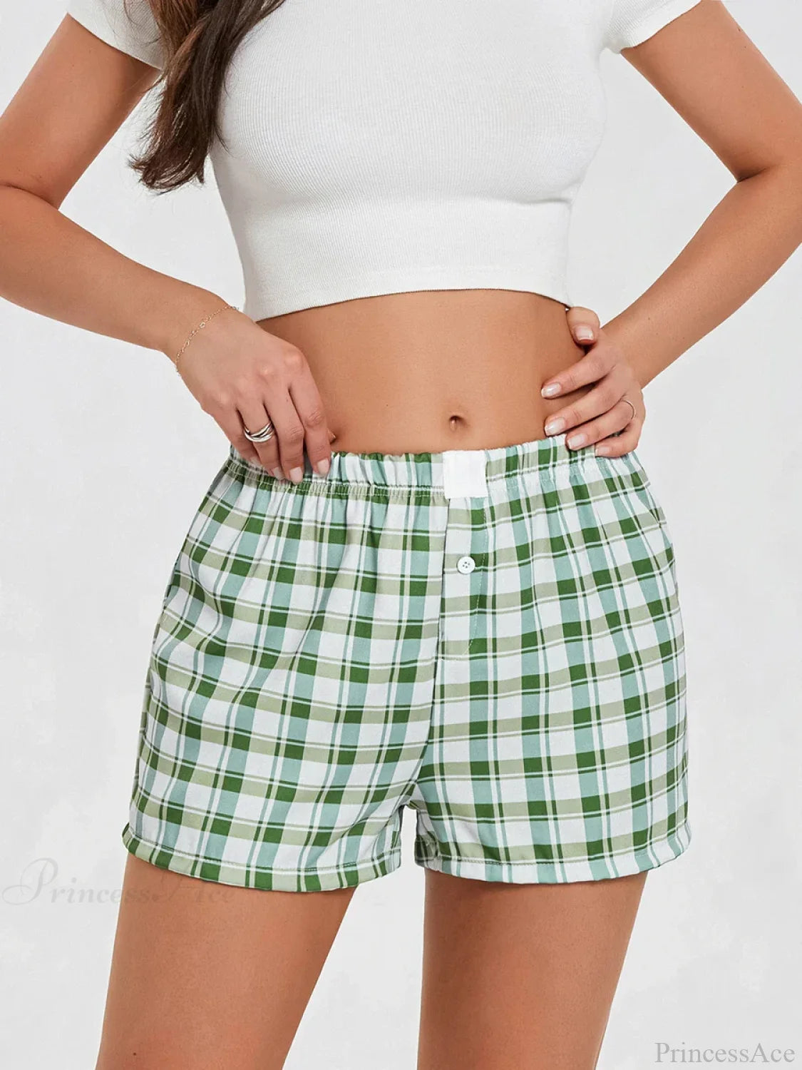 Plaid Loose Lounge Short green / S short-250223