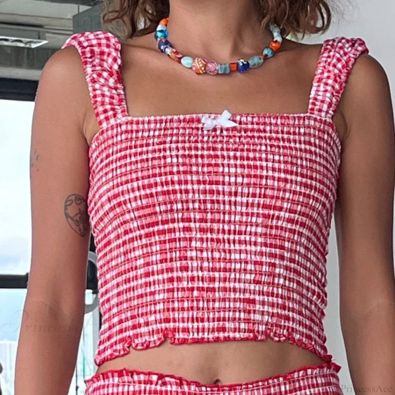 Plaid Matching Cropped Tank High Waist Shorts Two Pieces Set twopiecesset-250126