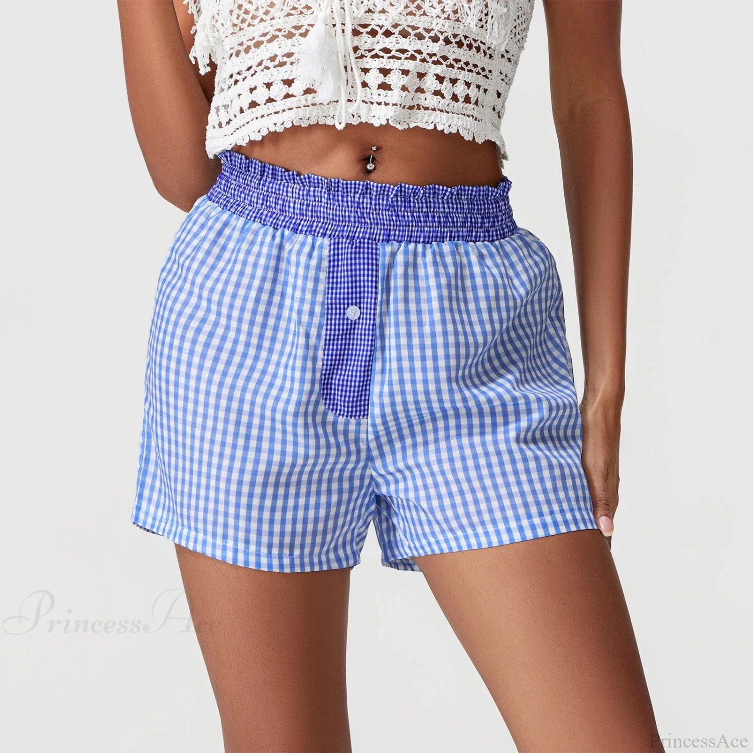 Plaid Patchwork Loose Lounge Short short-250223