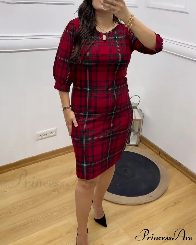 Plaid Print Crew Neck Dress Dresses