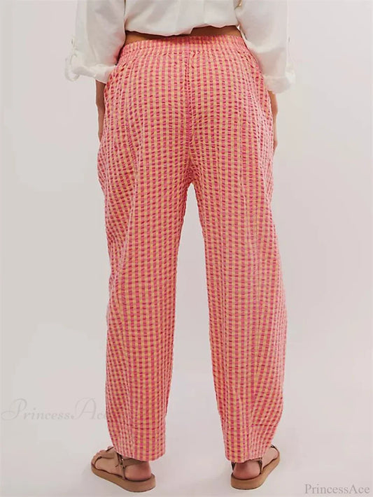 Plaid Print Elastic Waist Loose Wide Leg Pant pant-250223