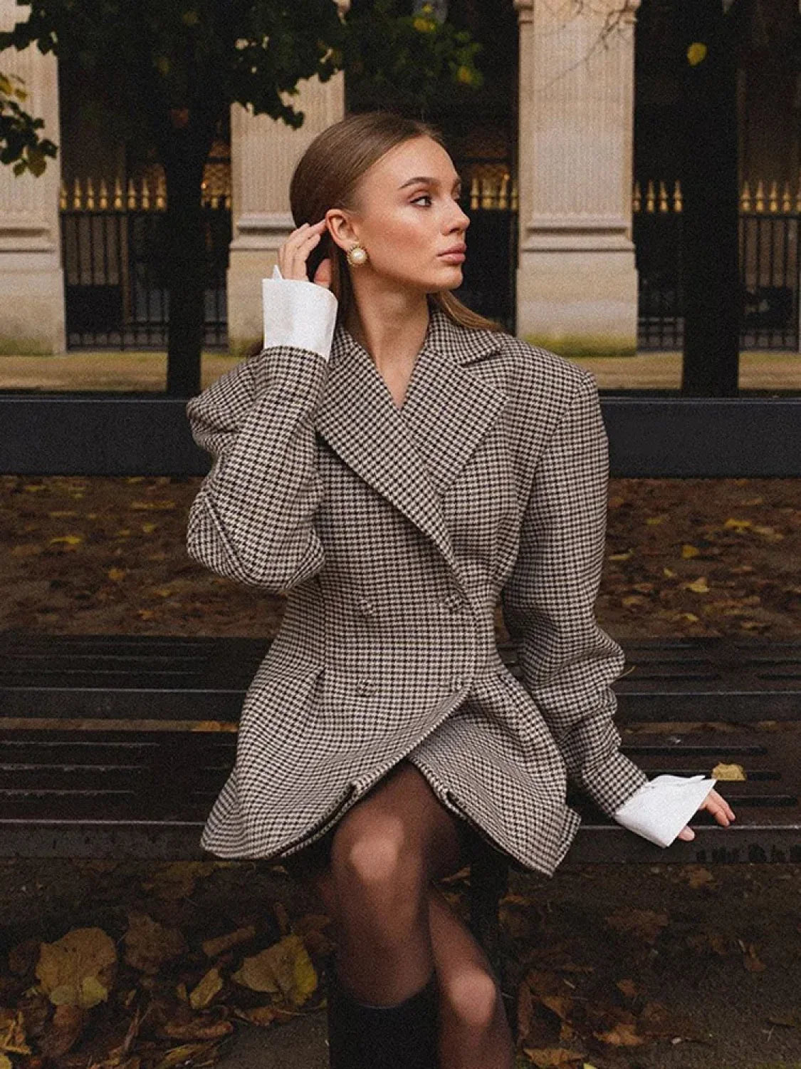 Plaid Printed Blazer Coat Grey / S