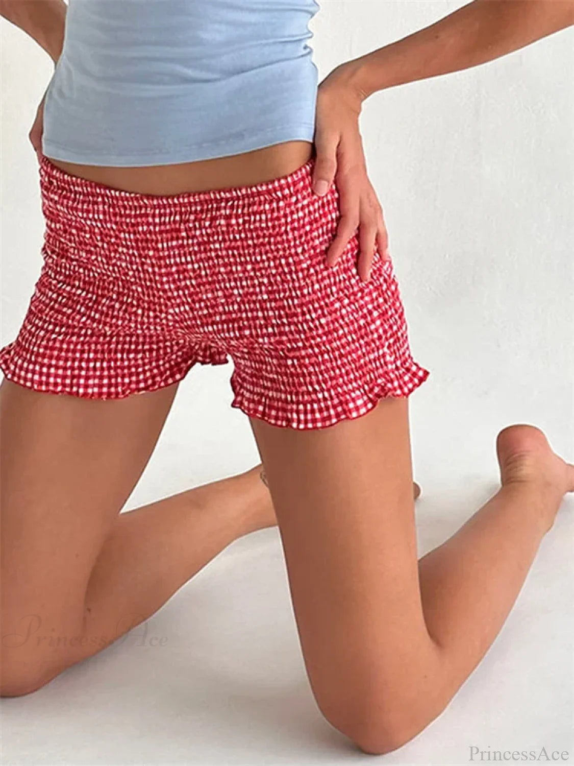 Plaid Ruffled Pajama Lounge Short short-250223