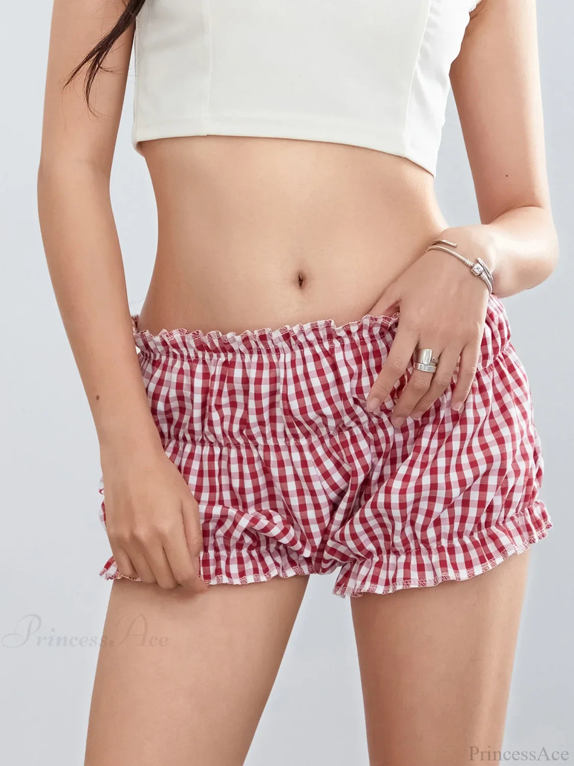 Plaid Ruffled Vintage Short short-250223