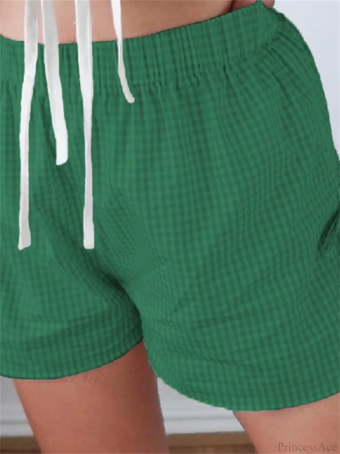 Plaid Split Lace-Up HolLow Short green / S short-250223