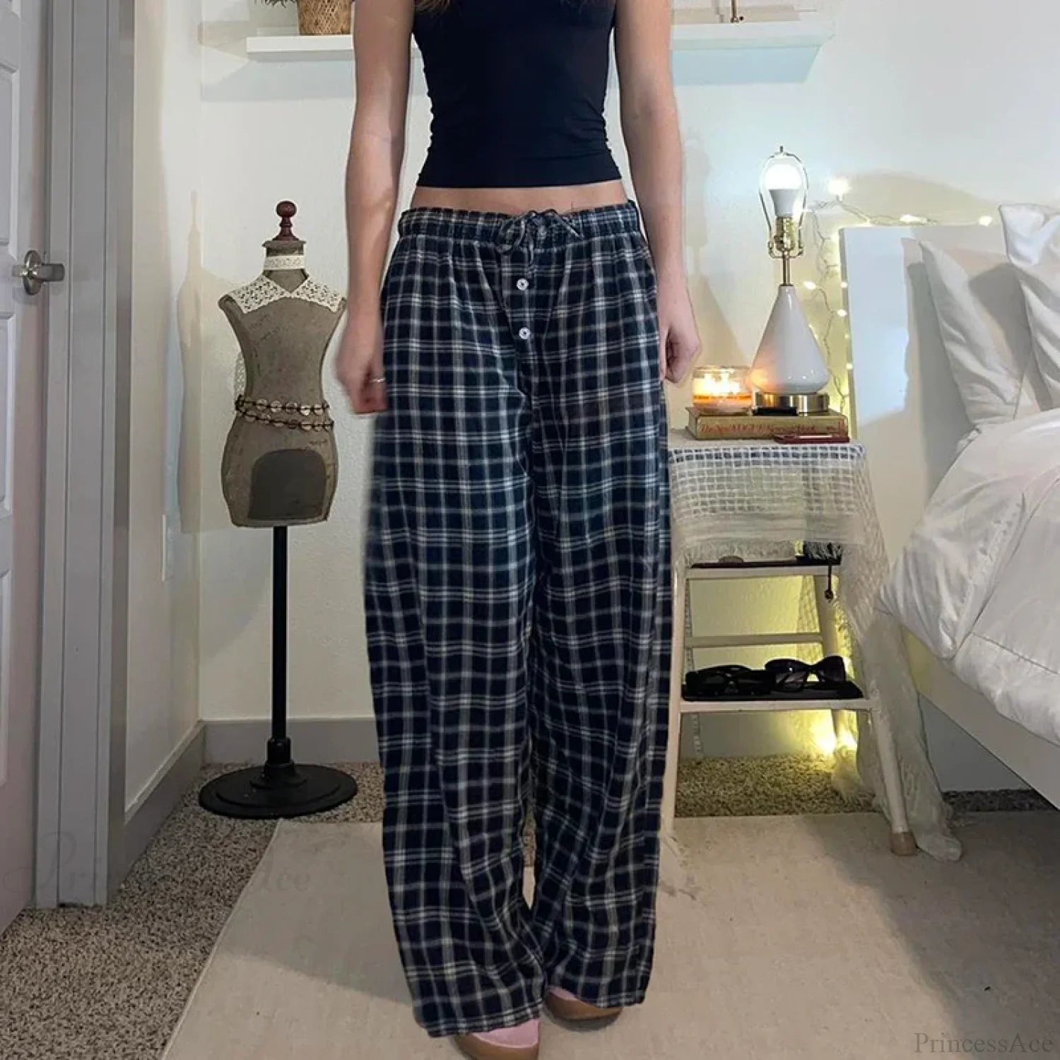Plaid Straight Vintage Loose Fit Jogger Pant pant-250223