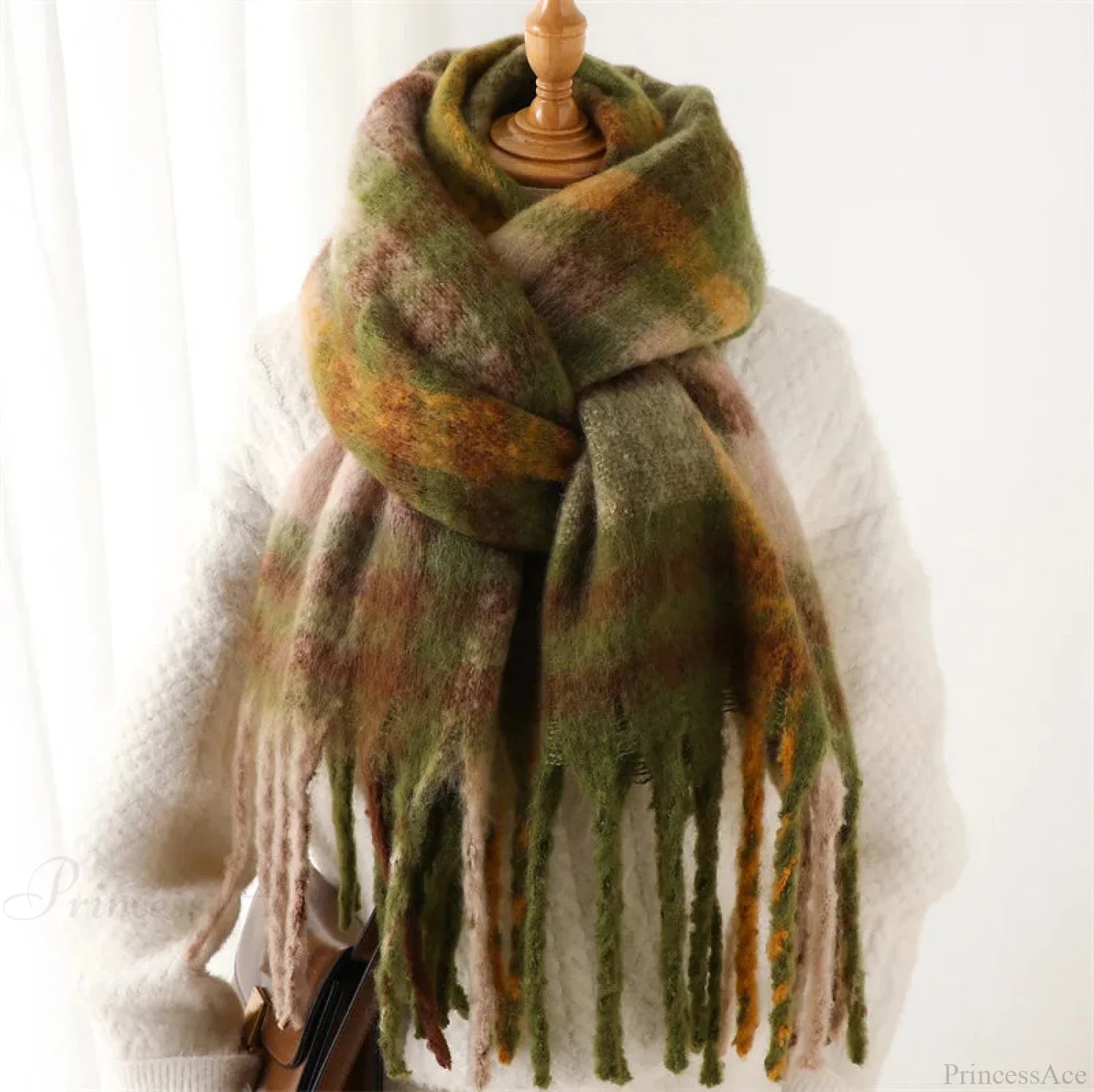Plaid Striped Imitate Cashmere Outdoor Woman Scarf - Keep Warm And Soft Thick Green / 220X52Cm