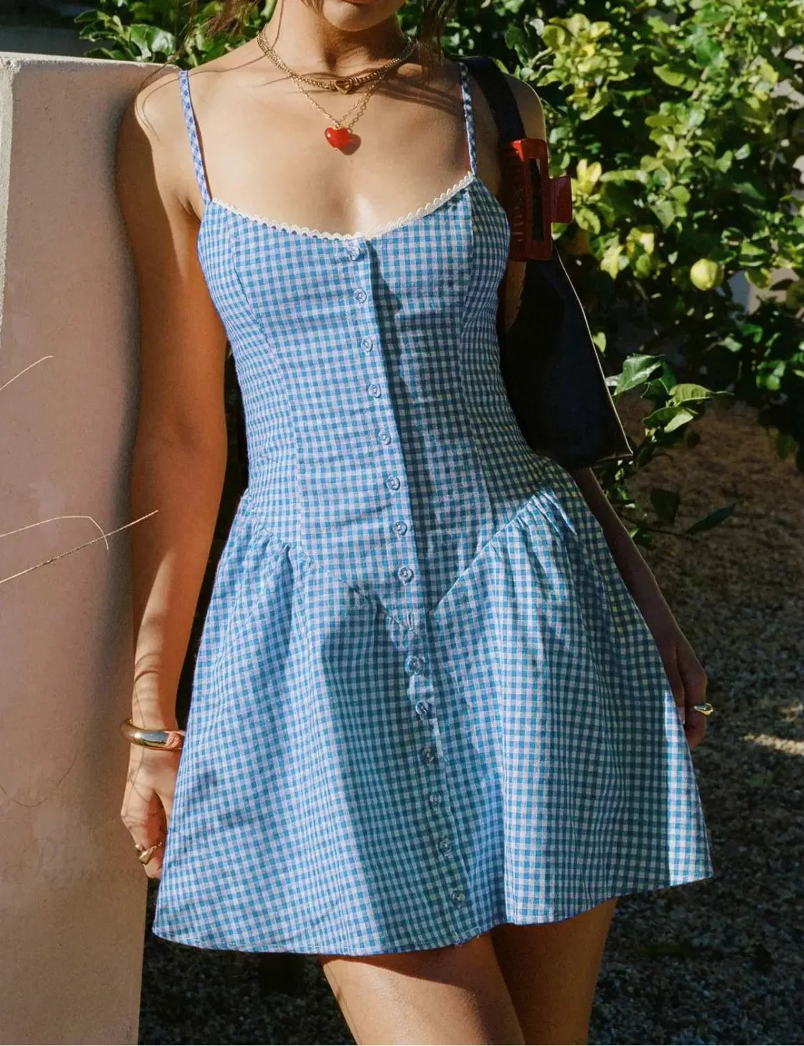 Plaid Sweetheart Mini Dress blue / S minidress-250223