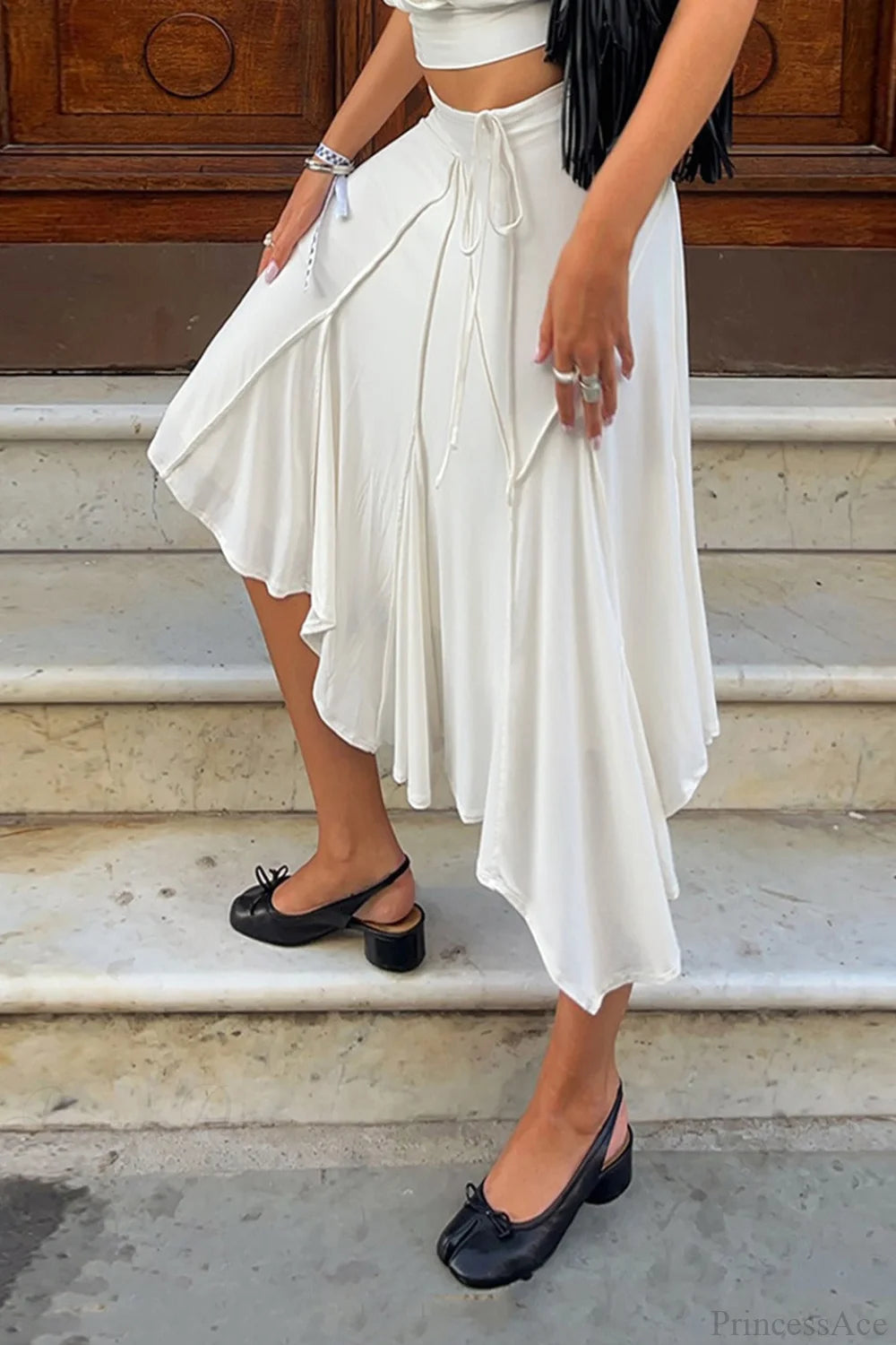 Pleated Asymmetrical Midi Skirt