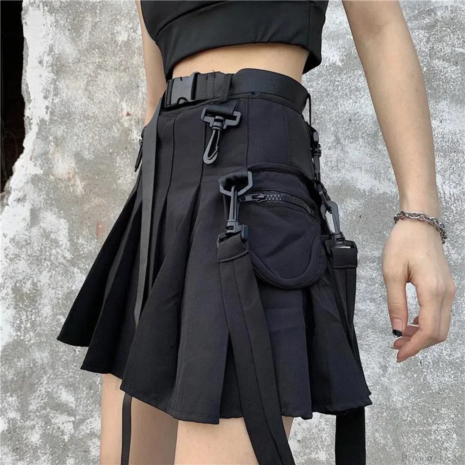 Pleated Harajuku Preppy Skirt Black / S