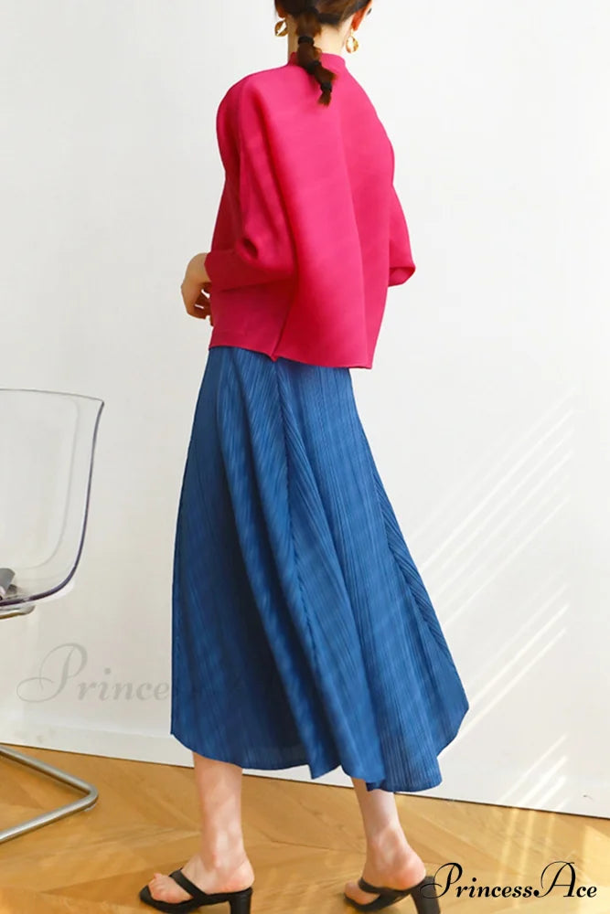 Pleated High Waist Skirt - Solid Color Midi Dresses