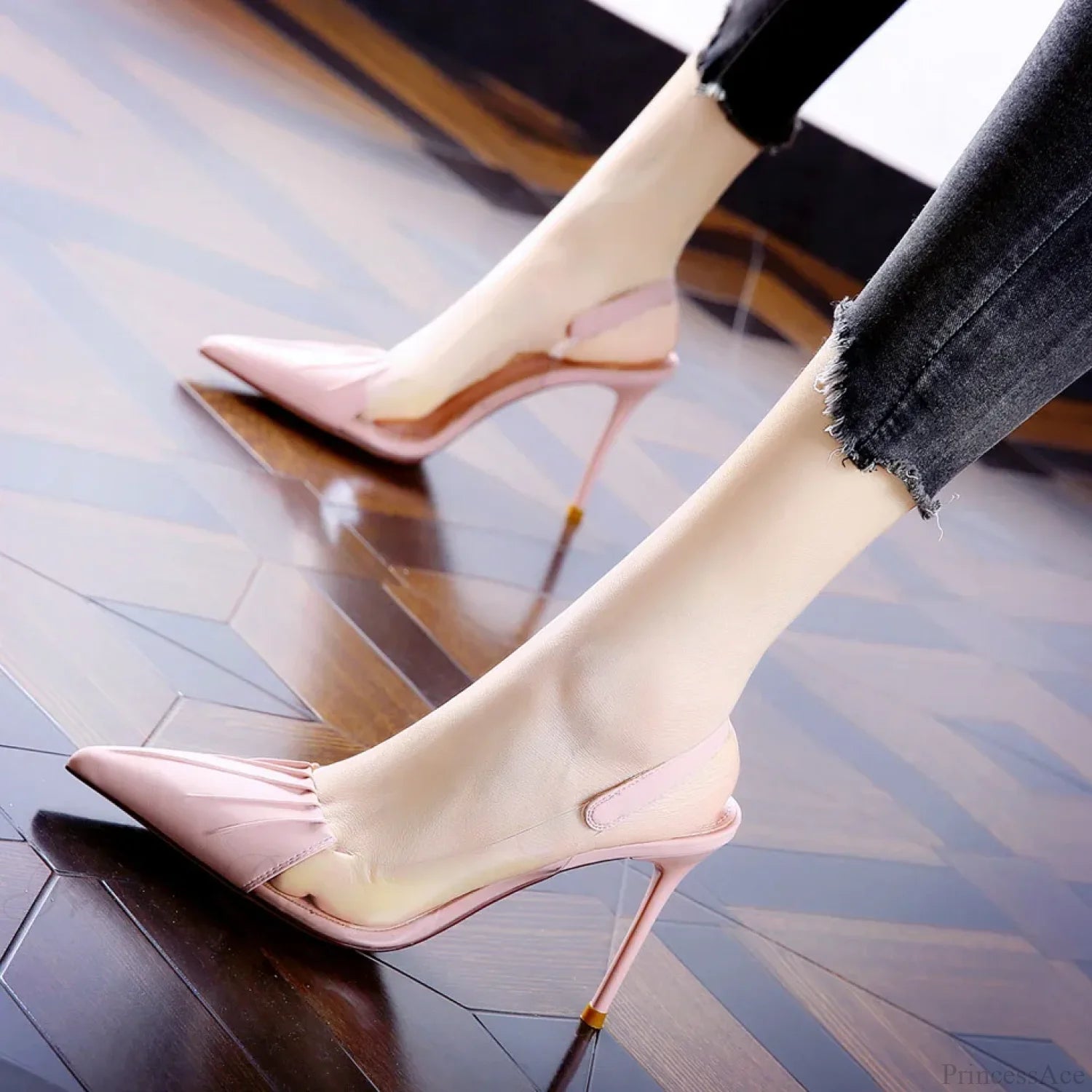 Pleated Pointed Thin Heeled Shoes Summer Sexy Back Empty Shallow Mouth High Heel Pink / 34