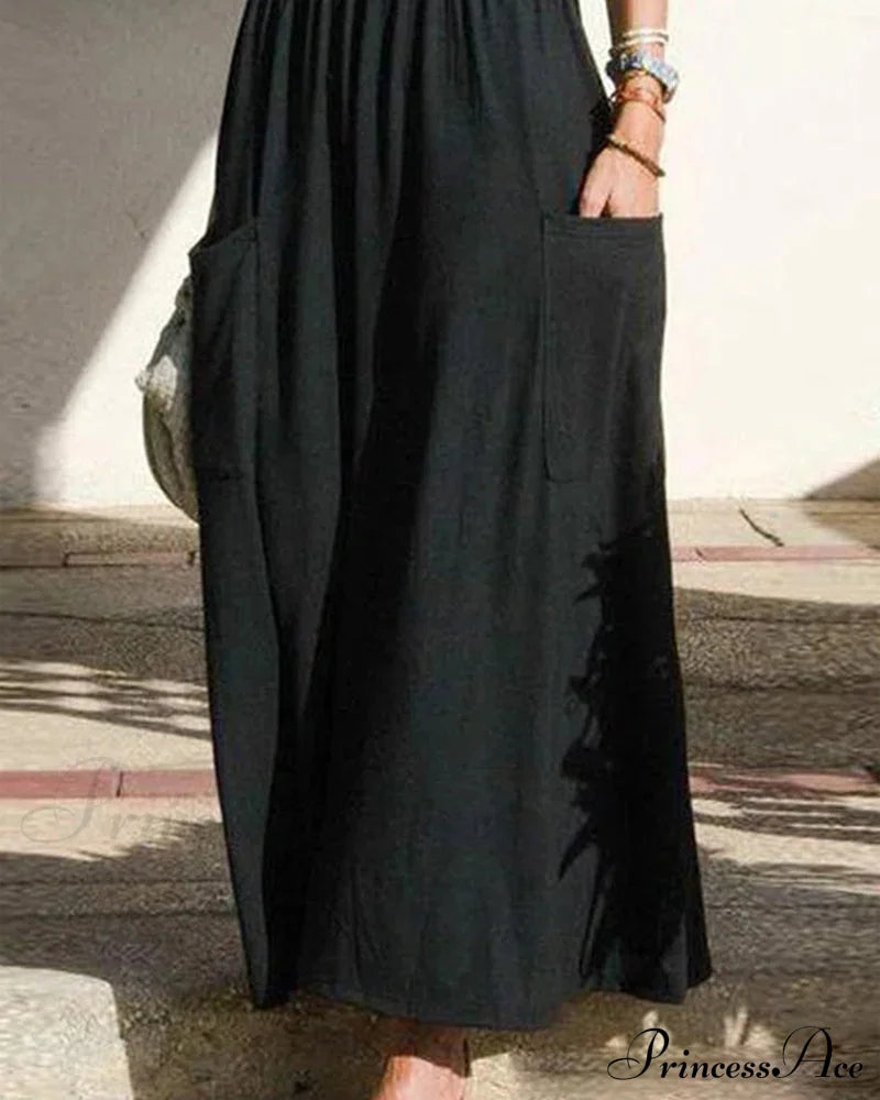 Pleated Slip Dress With Pockets Casual Dresses