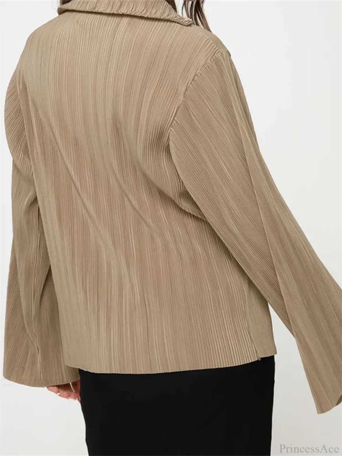 Pleated V-neck Button-Down Blouse blouse-250223