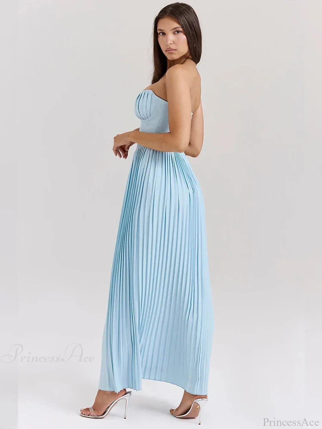 Pleated Waist Wrap A-line Maxi Vacation Dress vacationdress-250223