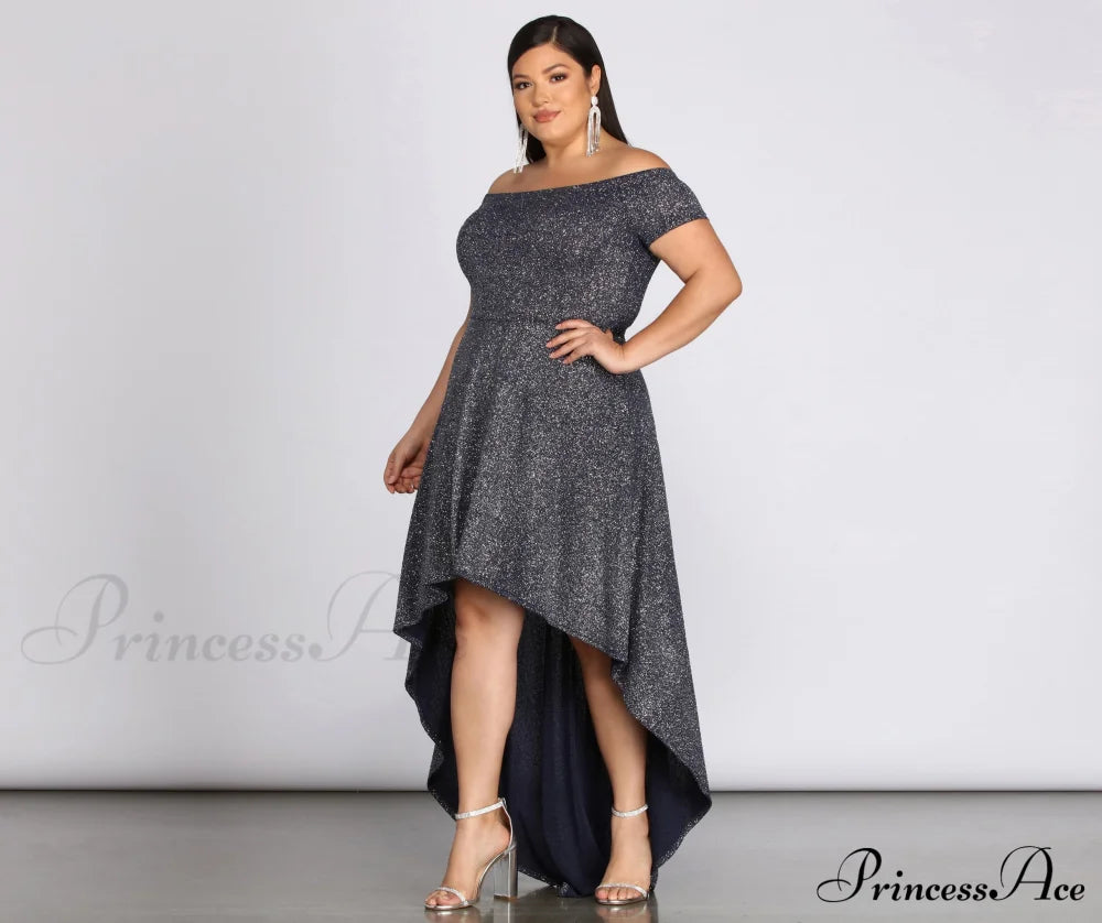 Plus Penelope Glitter Formal High Low Dress - Lady Occasions