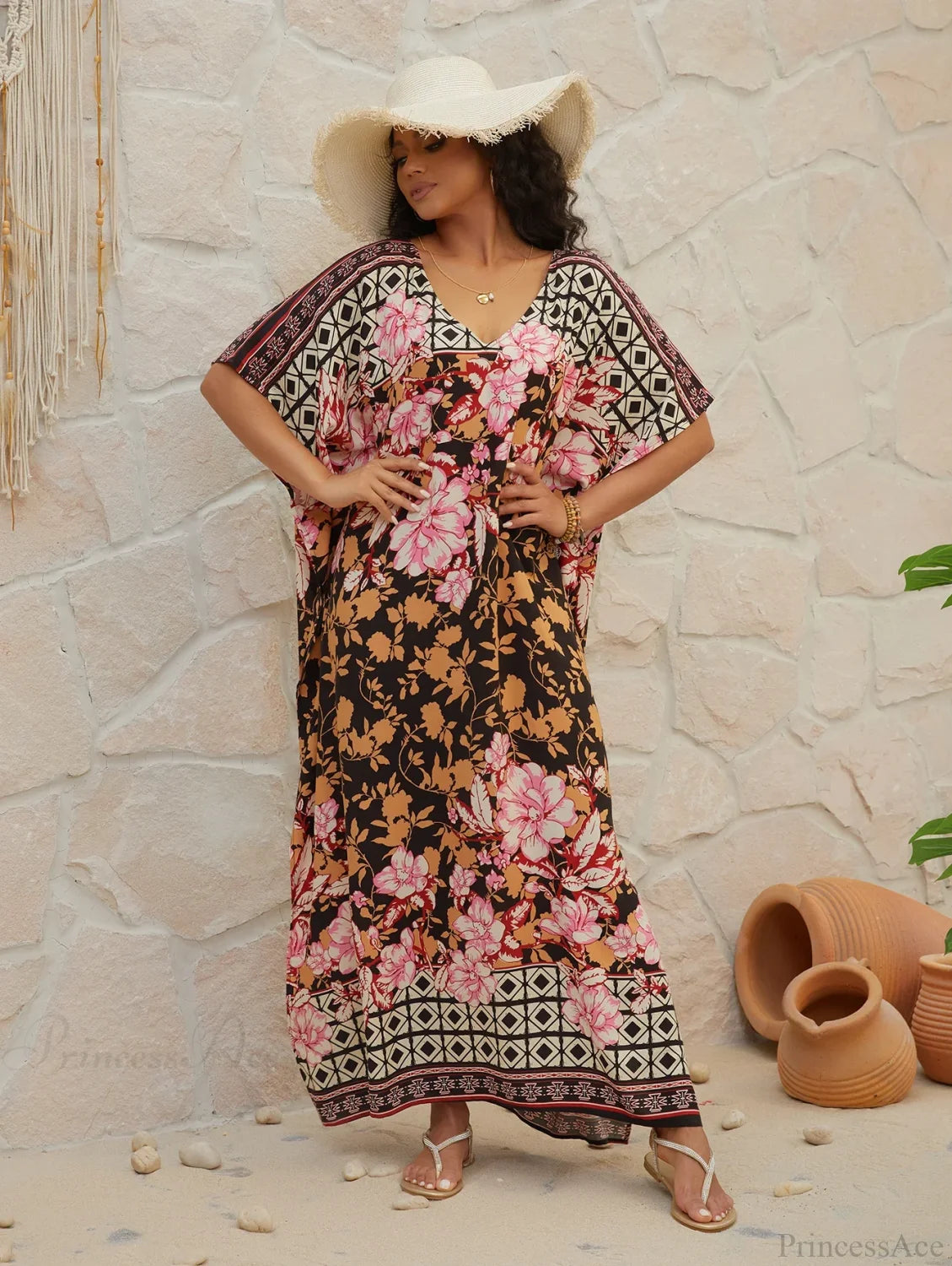Plus Size Boho Floral Beach Cover Up
