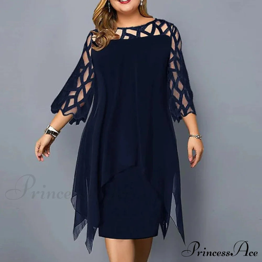 Women's Plus Size Solid Color Sheath Dress Navy Blue __stock:200 casual dresses clothes dresses refund_fee:1200