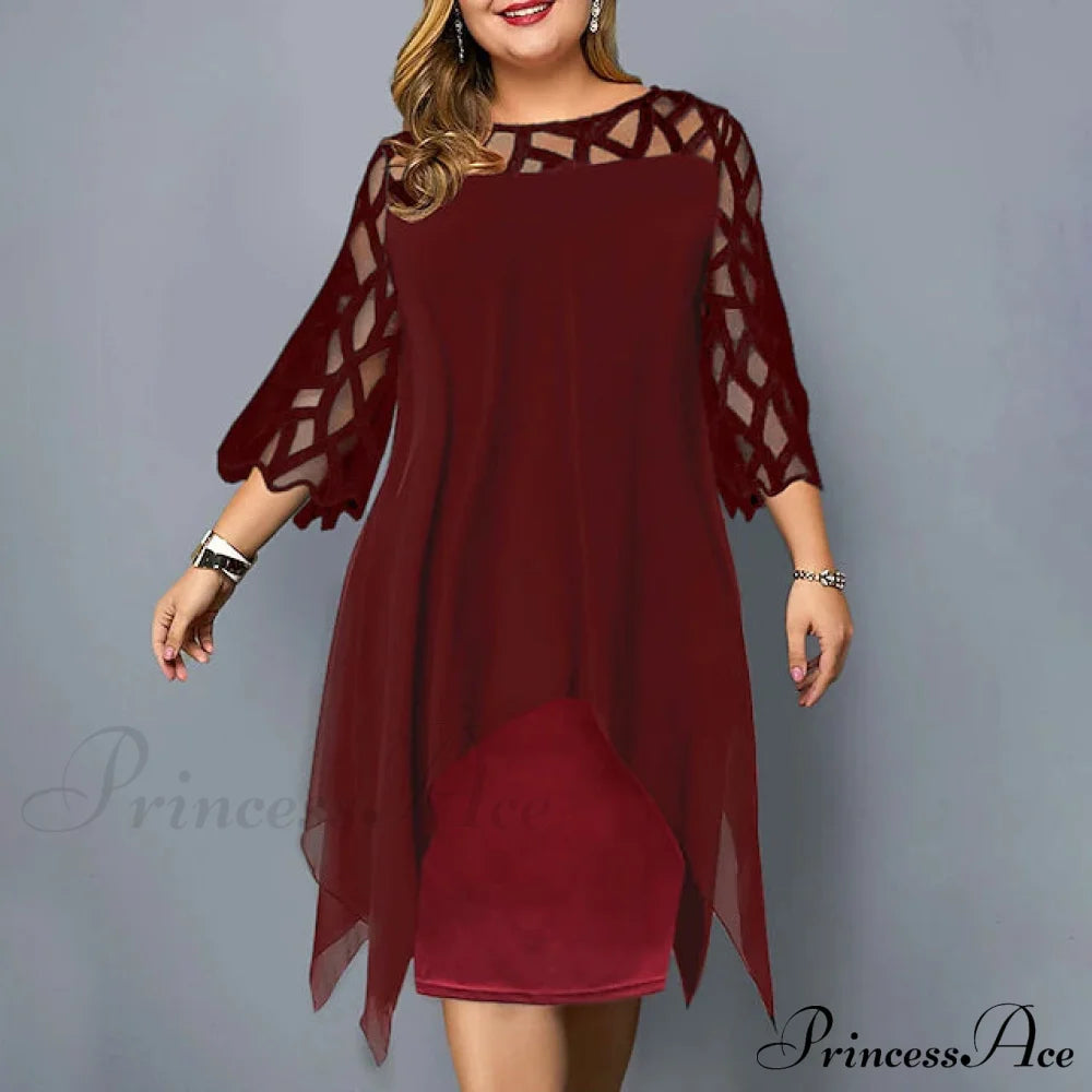 Women's Plus Size Solid Color Sheath Dress Wine Red __stock:200 casual dresses clothes dresses refund_fee:1200