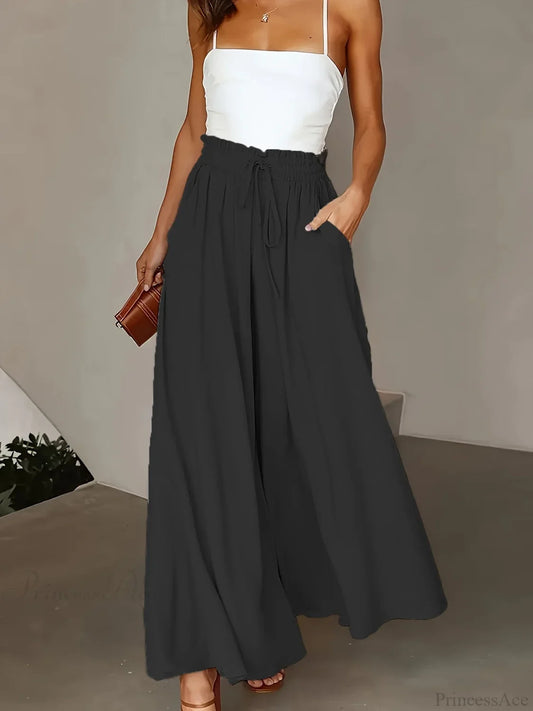 Plus Size Wide Leg Stretch Elastic Waist Pant BLACK / 0XL pant-250223