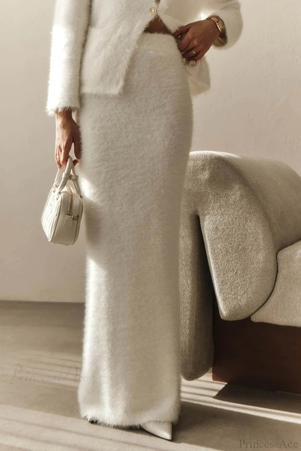 Plush Long Sleeve Single Breasted Open Front Two Piece Set