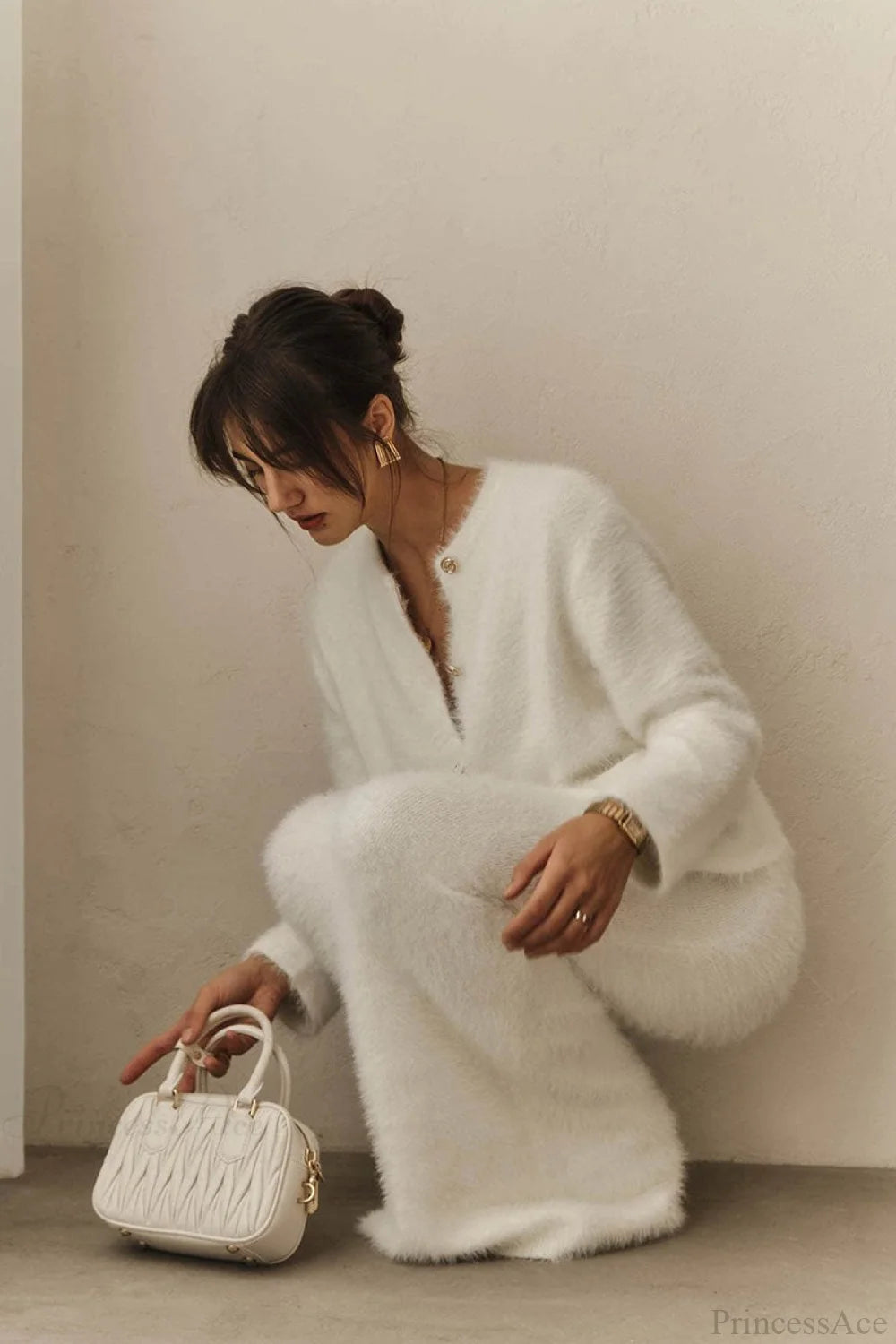 Plush Long Sleeve Single Breasted Open Front Two Piece Set